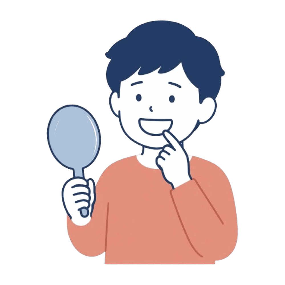 鏡で歯を見る男の子のイラスト素材