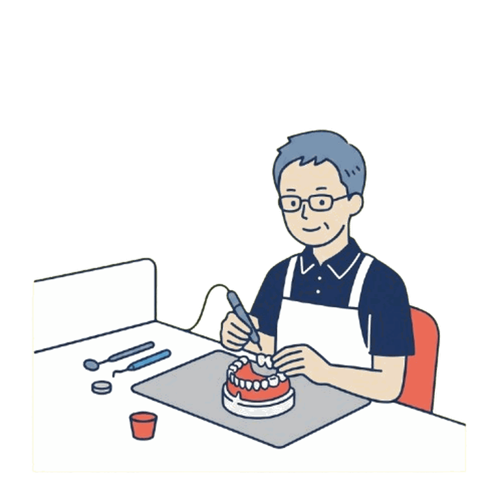 入れ歯を作る歯科技工士のイラスト素材