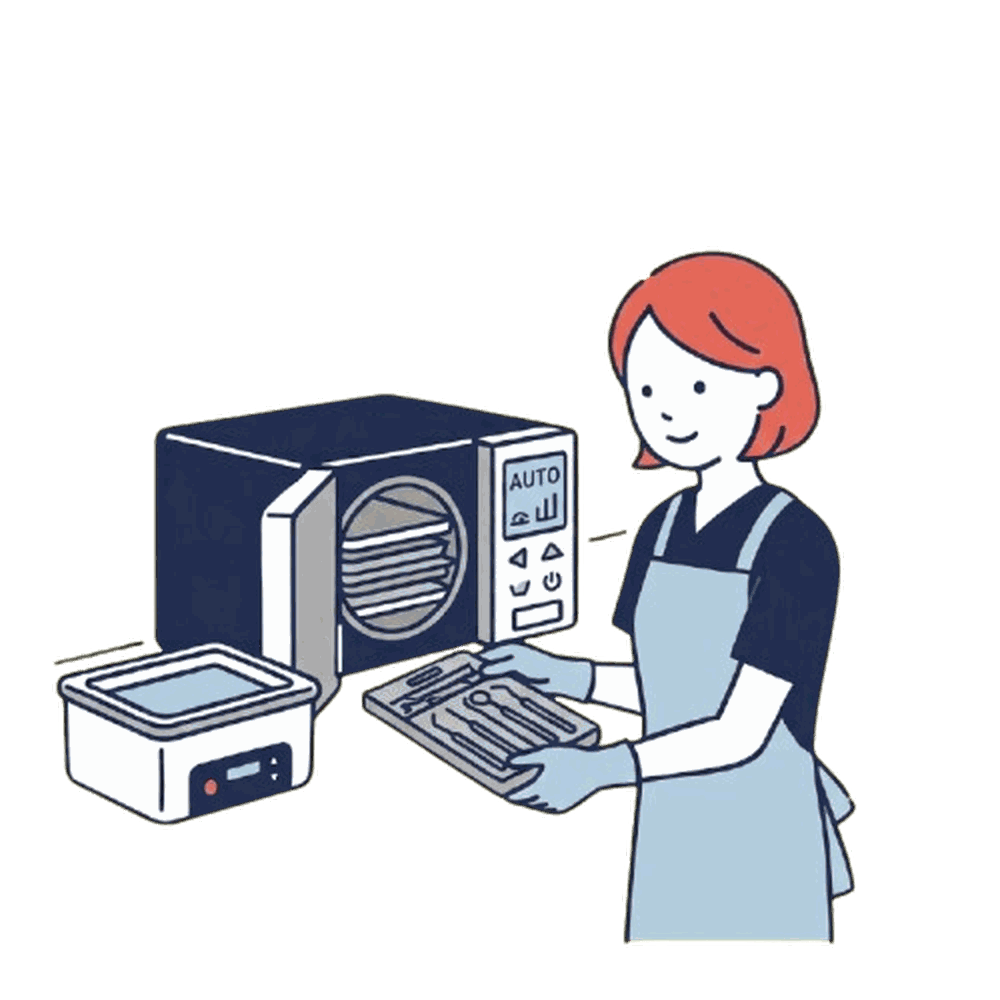 滅菌器を使うスタッフのイラスト素材
