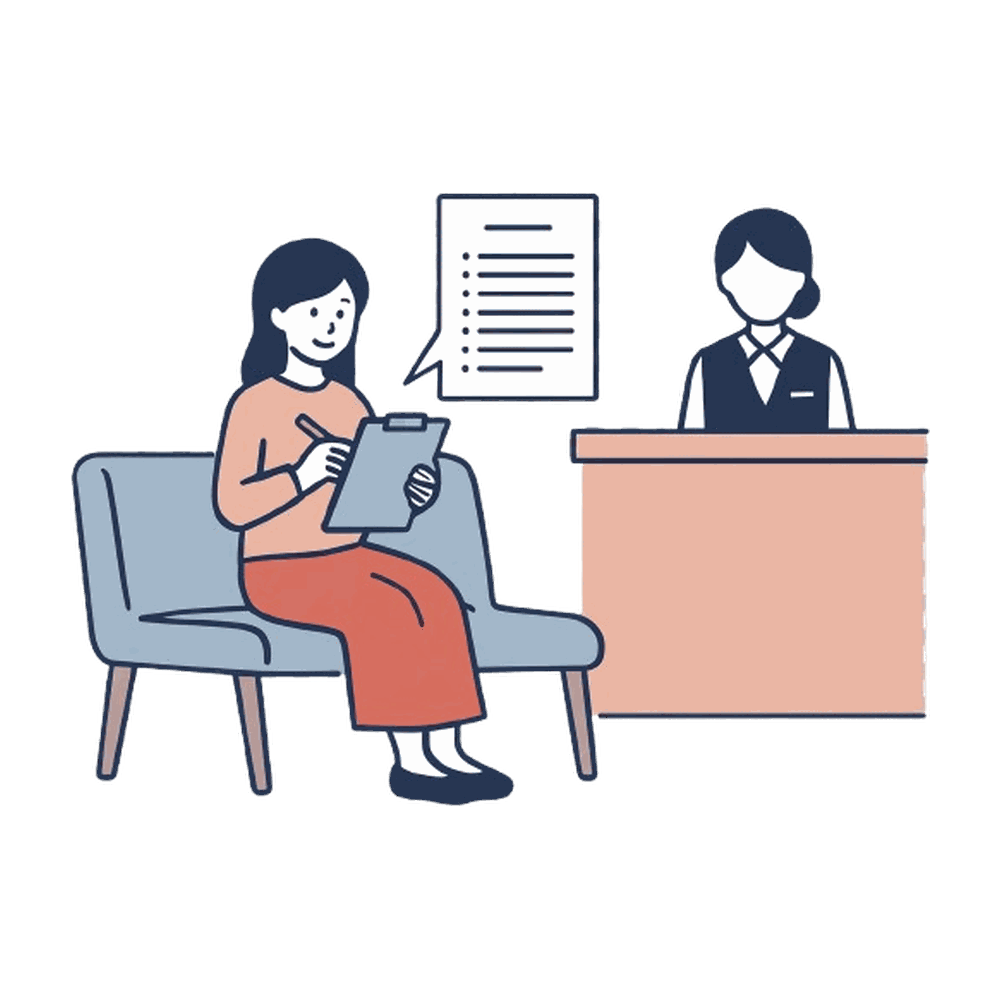 問診票の記入（受付）のイラスト素材