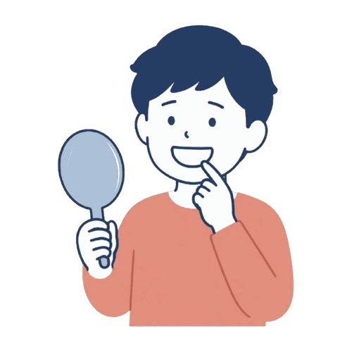鏡で歯を見る男の子のイラスト素材