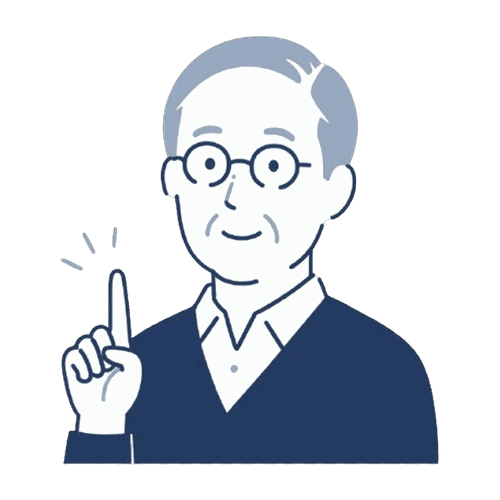 指を立てる高齢男性（ワンポイント）のイラスト素材