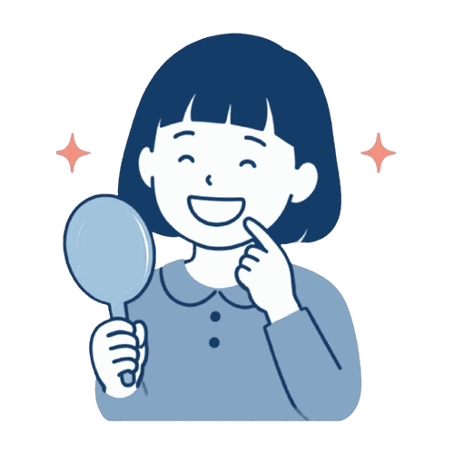 鏡で歯を見る女の子のイラスト素材