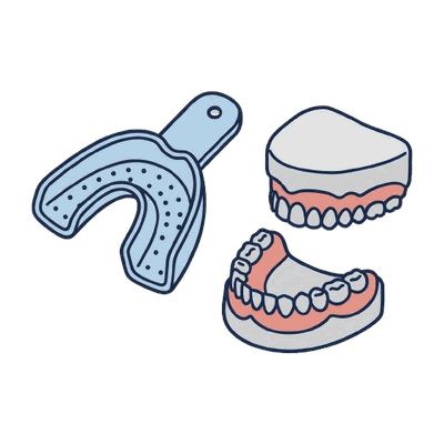 印象トレーと歯型（義歯）のイラスト素材