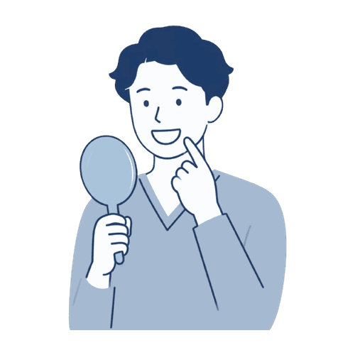 鏡で歯を見る男性のイラスト素材