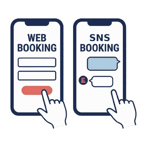 ネット予約とSNS予約のスマホ画面のイラスト素材