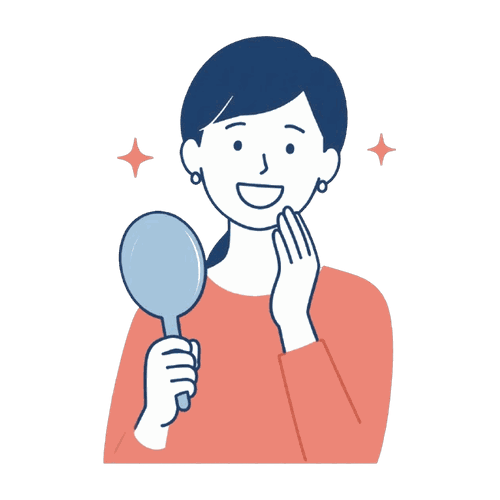 鏡で口元を見る女性のイラスト素材